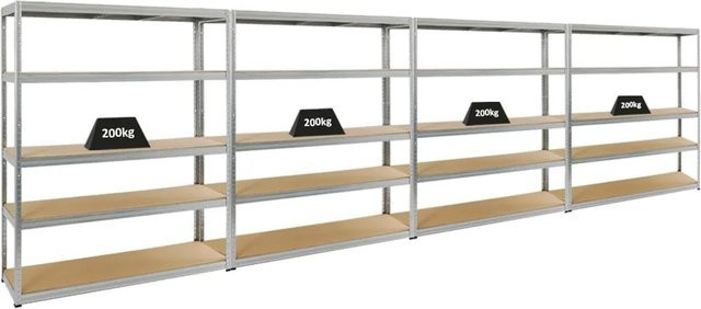 PROREGAL 4er Set Schwerlastregal Giant Elephant, Farbe Silber, H x B x T: 180 x 150 x 45 cm, Fachlast 200 kg, verstellbare Regalböden aus MDF und Metall - Bild 1