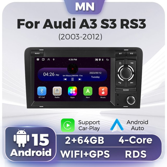MEKEDE 7-Zoll Android Navigationssystem mit GPS und Wi-Fi für Audi A3 8P 2003-2011 S3 RS3 Sportback, Carplay-Display, Schwarz - Bild 1