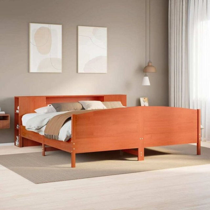 Massivholzbett aus Kiefer mit Regal im Landhausstil von VIDAXL, Farbe Braun, B/T/H: 200 x 200 x 82 cm - Bild 1