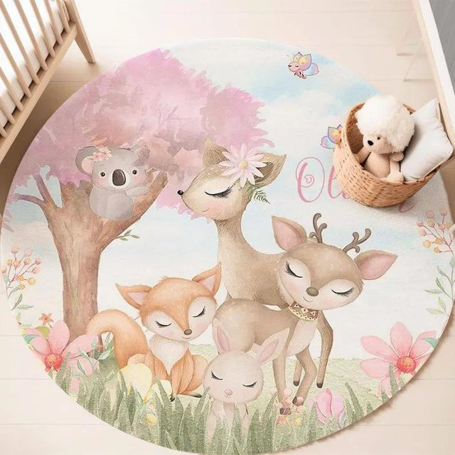 Runder Kinderteppich Karpetti mit Boho Safari Tier-Motiv, Rutschfest und Multicolour, Durchmesser: 80 cm - Bild 1