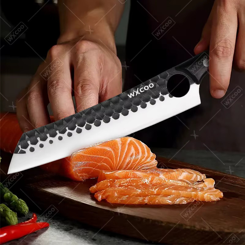 WXCOO Handgeschmiedetes Metzgermesser aus Edelstahl mit Holzgriff und Schutzhülle zum Entbeinen und Schlachten - Bild 3
