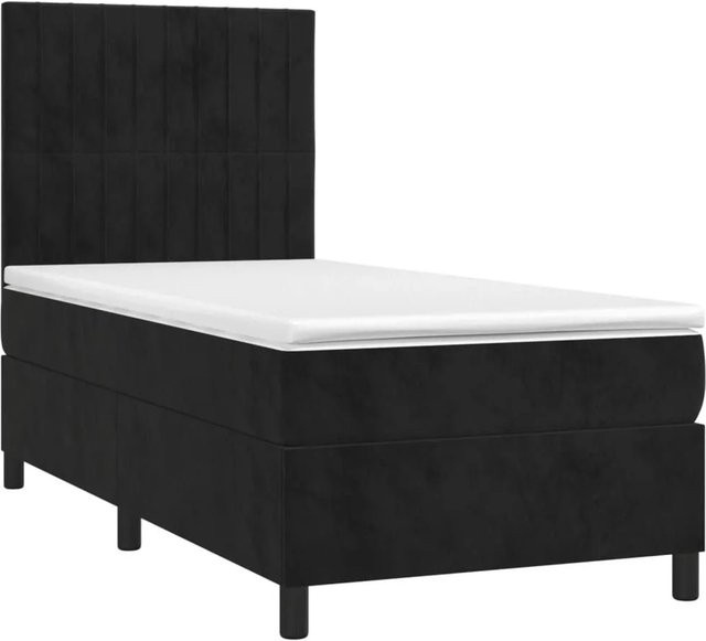 vidaXL Boxspringbett mit Matratze in Schwarz aus Samt mit LED-Unterbettbeleuchtung und USB-Ladeanschluss, Hybrid-Bett mit Taschenfederkern, B/T/H: 80 x 200 x 128 cm - Bild 1