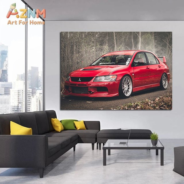 AZNM Wandkunstdruck Mitsubishi Lancer Evolution Rastar in Rot als ungerahmtes Leinwandposter - Bild 1