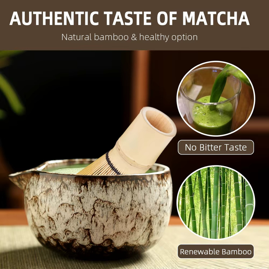 6-teiliges japanisches Matcha Tee-Set von MYVIT aus Bambus in Türkis mit Schale und Zubehör - Bild 2
