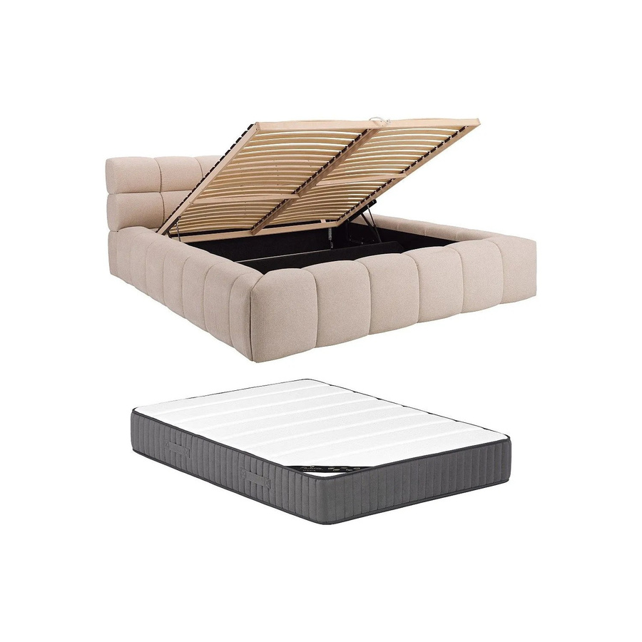 Pascal Morabito Bett Forvik mit Bettkasten, gepolstert, Beige, B/T: 160 x 200 cm - Bild 2