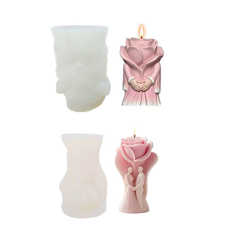 Silikonform für 3D Rose Braut und Bräutigam Skulptur Duftkerzen in Pink für romantische Hochzeits-DIY-Projekte - Bild 2