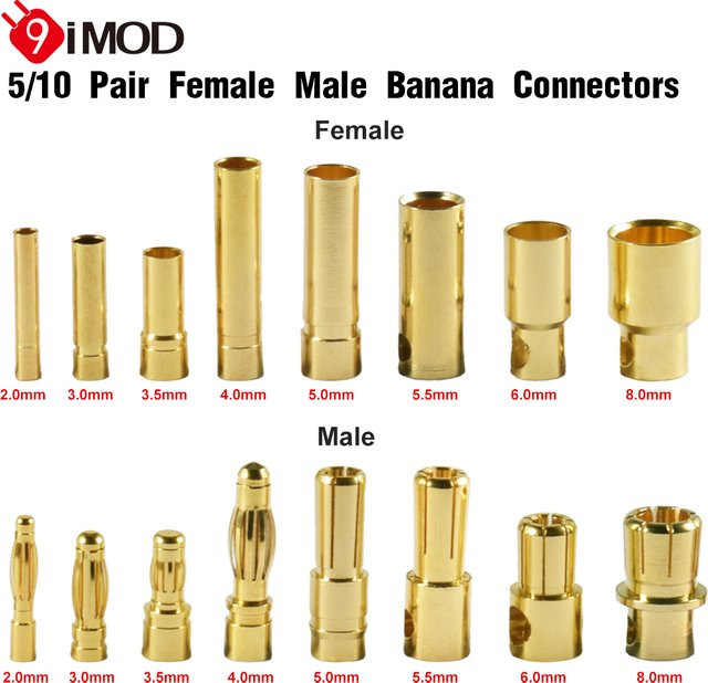 9IMOD RC Bullet Connector Set vergoldete Banana Stecker Männlich und Weiblich in verschiedenen Größen 2mm bis 8mm - Bild 1