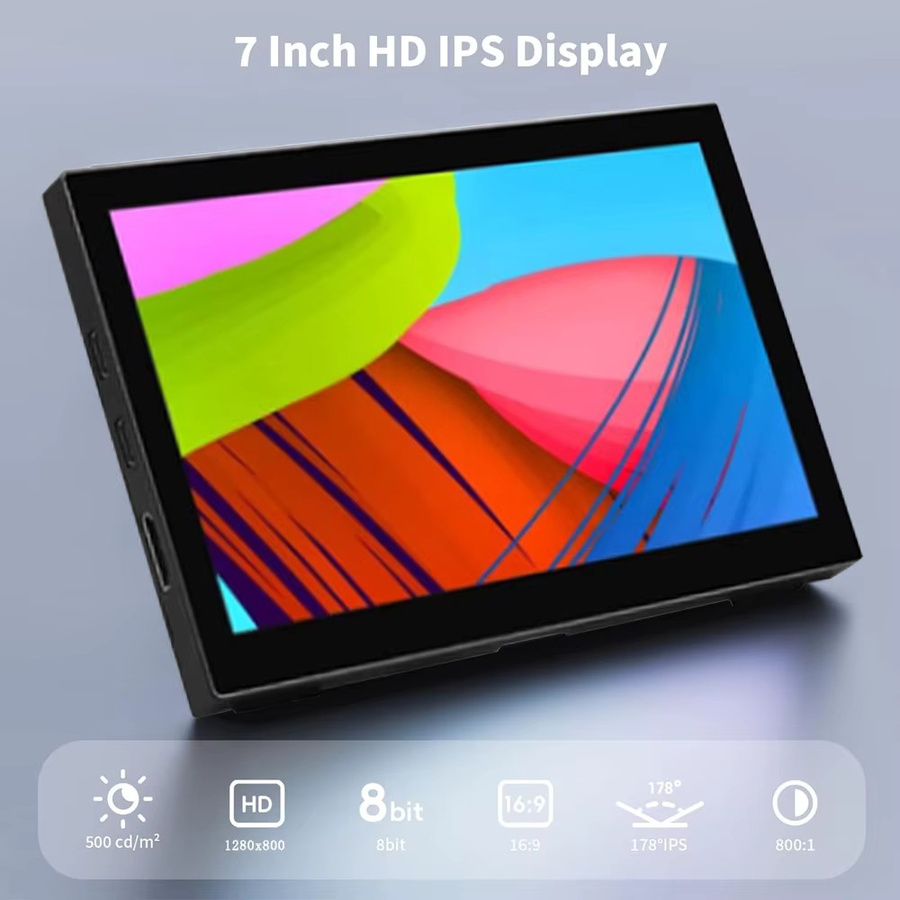 AISHICHEN 7-Zoll Tragbarer Touchscreen Mini-Monitor mit 1280x800 Auflösung und 60Hz, Schwarz, HDMI und USB-C für Raspberry Pi, Laptop, Smartphone und PC - Bild 4