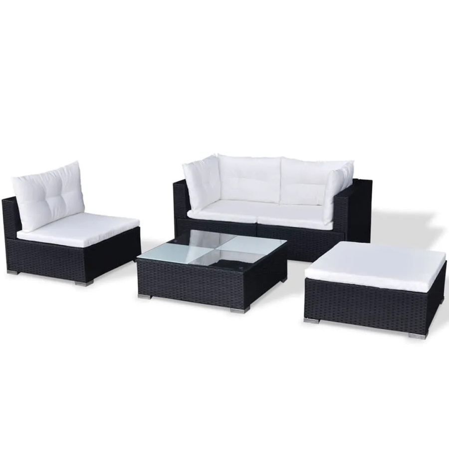 vidaXL 5-tlg Garten-Lounge-Set aus Poly Rattan in Schwarz mit Kissen und Metallgestell - Bild 2