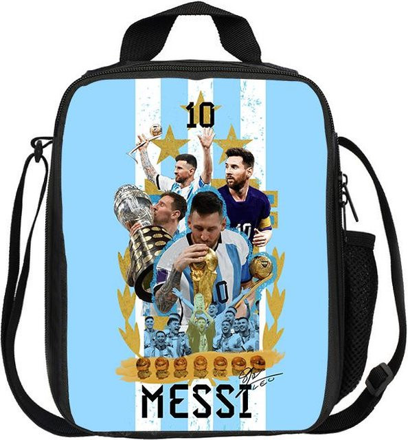 Isolierte Lunchbox Messi Fußball Motiv von Fancy Style Studio, auslaufsichere Thermotasche für Sport und Freizeit, Farbe: Weiß - Bild 1