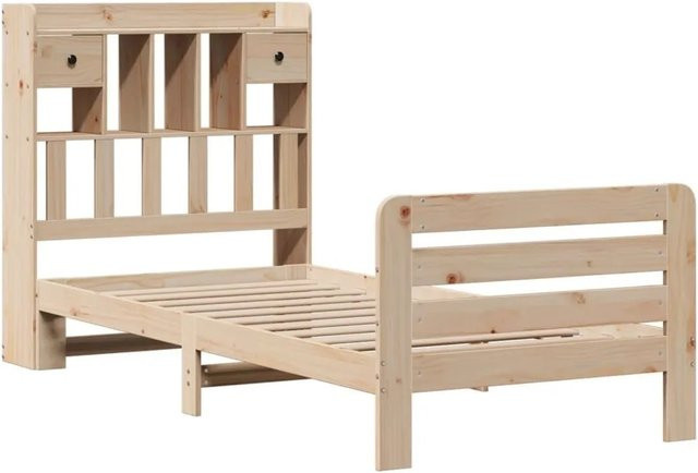 vidaXL Massivholzbett aus Kiefer mit integriertem Regal in Braun und Beige, B/T/H: 90 x 200 cm - Bild 1