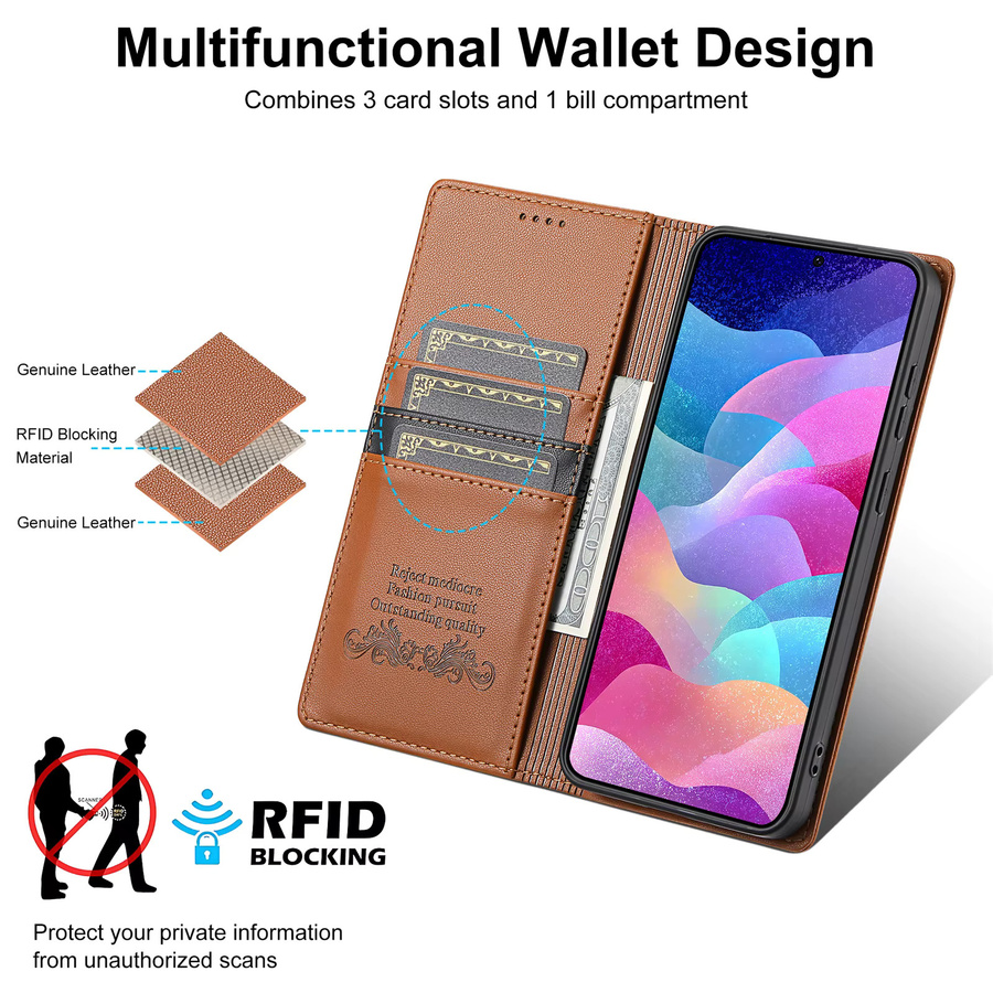 Magnetische Leder Brieftasche als Flip Case für Samsung Galaxy A56 A36 A26 A16 A17 A06 A55 A35 A25 A54 A34 A15 5G A14 A07 A71 A53 in Braun - Bild 4