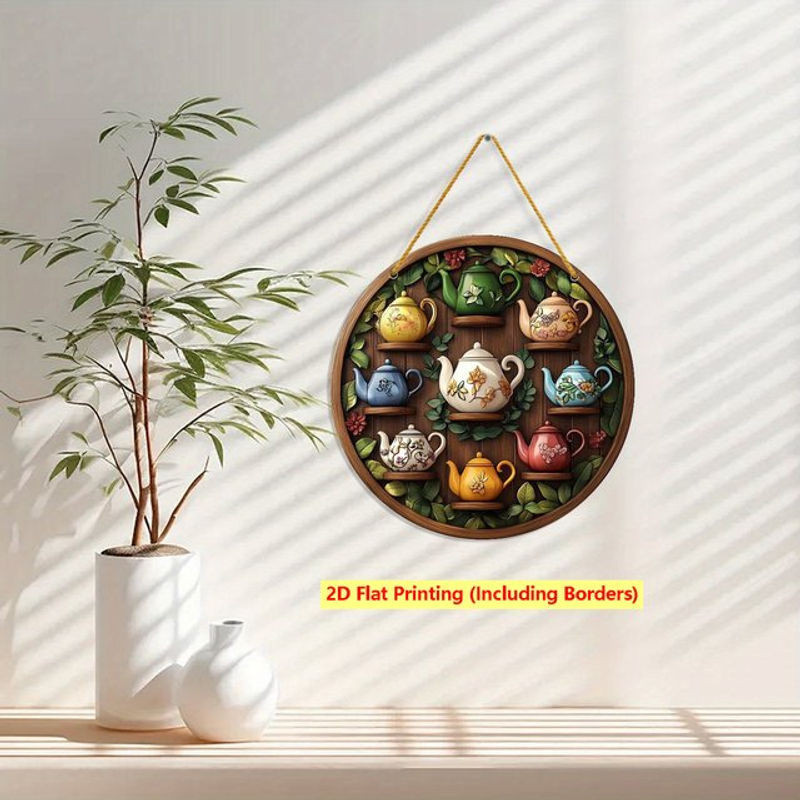 Boho-Stil Teekanne Holzschild für die Wanddekoration, mehrfarbig, B/H: 20,3 x 20,3 cm - Bild 1