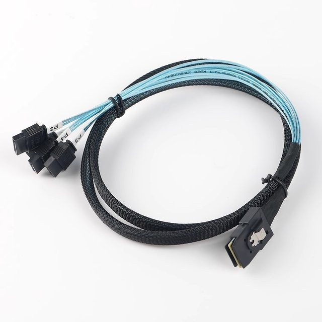 KZHITE Mini SAS 36p SFF 8087 auf 4 SATA3 6G RAID Controller Karte mit Server Kabel in Schwarz und Blau - Bild 1