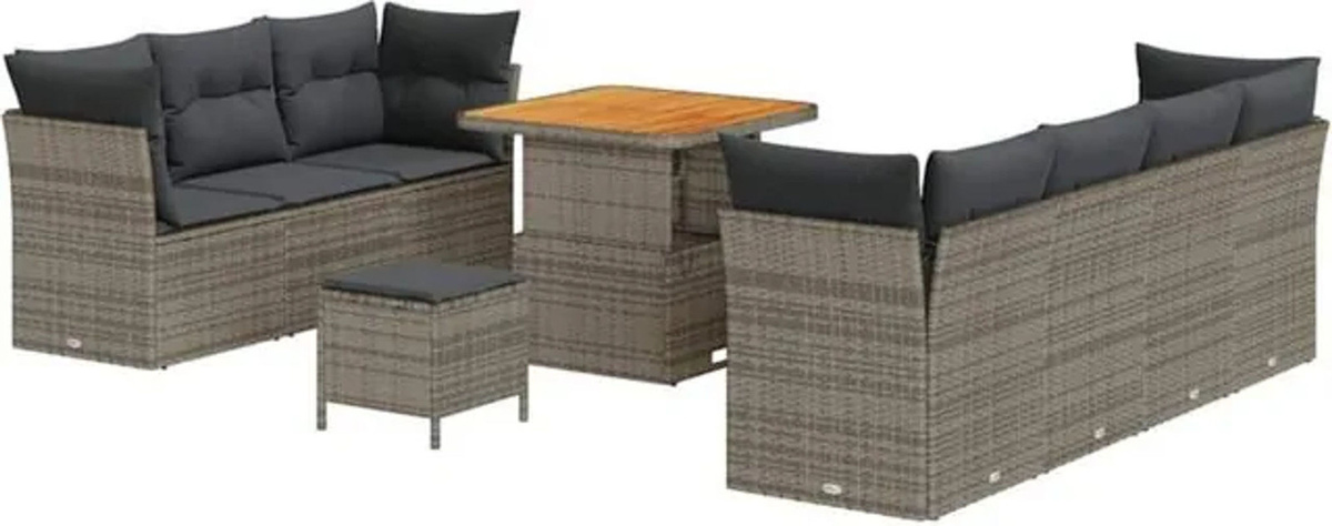 vidaXL Garten-Sofa-Set aus Rattan und Metall mit 10 Teilen und Kissen, Grau, Modular mit Aufbewahrung, B/T/H: 80 x 80 x 71 cm - Bild 1