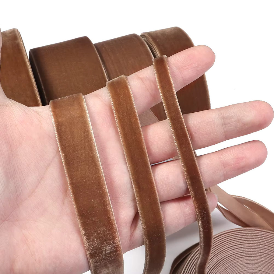 Braunes Samtband mit einseitiger Beflockung für DIY-Geschenkverpackungen und Weihnachtsdekoration, 5–10 Yards - Bild 5