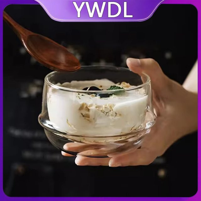 YWDL Doppelwandige Hitzebeständige Glasschüssel für Frühstück Joghurt Haferflocken Salat, Transparent, 350 ml und 550 ml Fassungsvermögen - Bild 1
