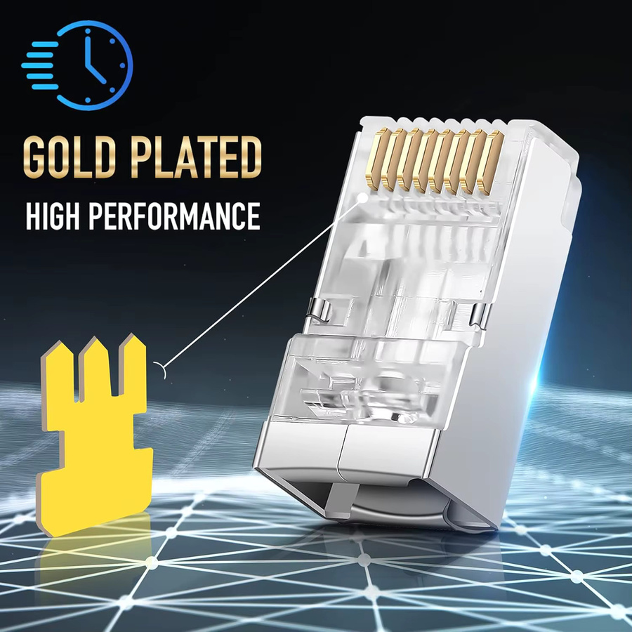 DBcable RJ45-Kristallkopf Cat5e Einzelschirmter Ethernet LAN Stecker mit Vergoldung, 100 Stück - Bild 3