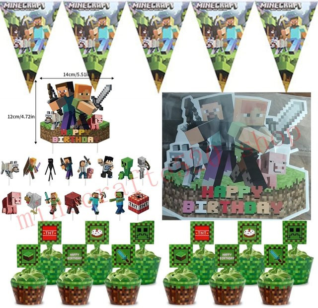 GAGAGIRL Minecraft Geburtstagsparty Geschirr Set aus Papier in Mehrfarbig mit geometrischem Design - Bild 1