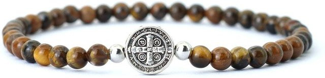 Noter Perlenarmband, Tigeraugen, Onyx, Messing, grau, Herren - Bild 1