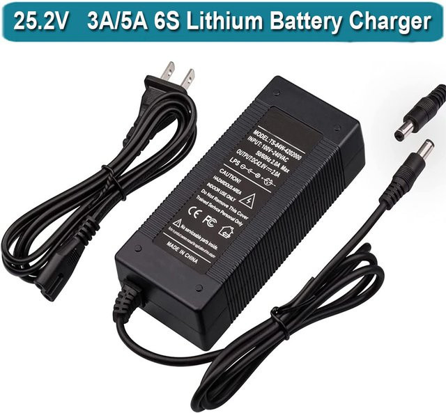 Li-Ionen-Ladegerät für 6S Lithium-Ionen-Akkupacks mit 25,2V 3A 5A und DC 5,5x2,1mm Anschluss in Schwarz - Bild 1