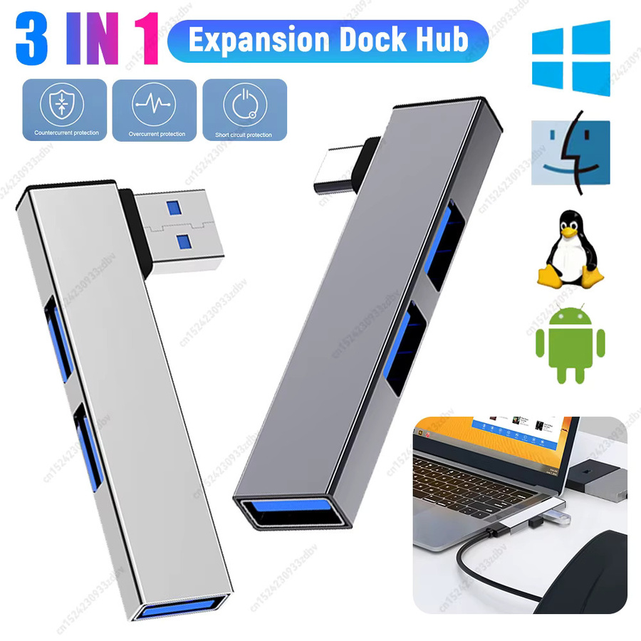 APWIKOGER 3-in-1 USB-C Dockingstation mit 3 USB 3.0 Anschlüssen, 5,0 Gbit/s, Grau - Bild 2