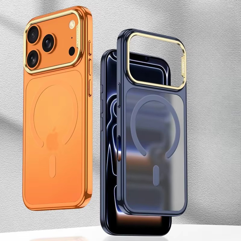 Magnetische MagSafe Handyhülle für Apple iPhone 17 Pro und iPhone 17 Pro Max in Transparent oder Orange, schlanke durchscheinende Schutzabdeckung mit galvanisiertem Finish - Bild 1