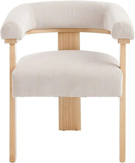 Vente-unique Design Stuhl Livelia mit Armlehnen in Beige aus Kordsamt und Kautschukholz, Höhe: 78 cm, Breite: 64 cm, Tiefe: 60 cm - Bild 1