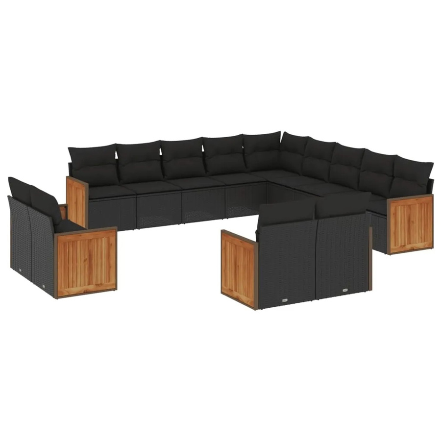 vidaXL 13-tlg. Garten-Sofagarnitur in U-Form aus Poly-Rattan und Metall mit Kissen in Schwarz - Bild 2
