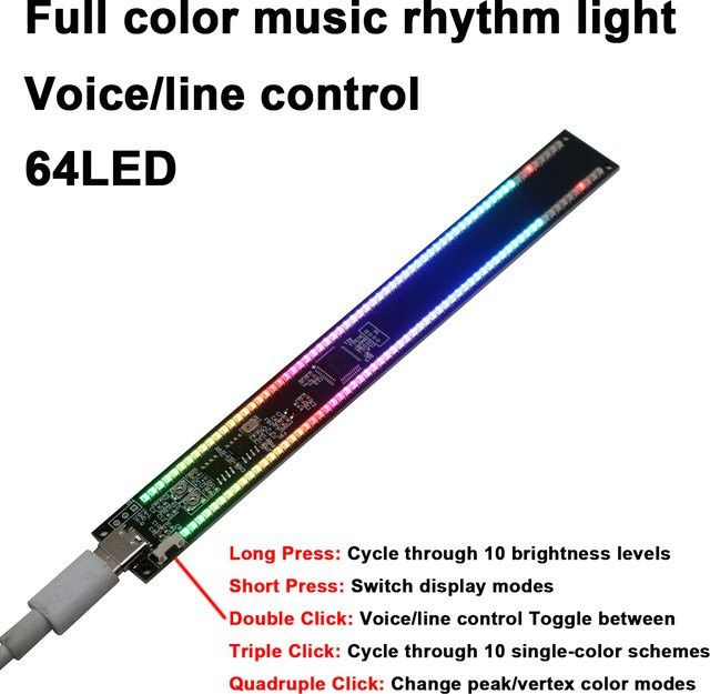 DYKBmetered RGB Musik Spektrum Display USB-C Audio Level Anzeige VU Meter mit 64 LED in Multicolor - Bild 1