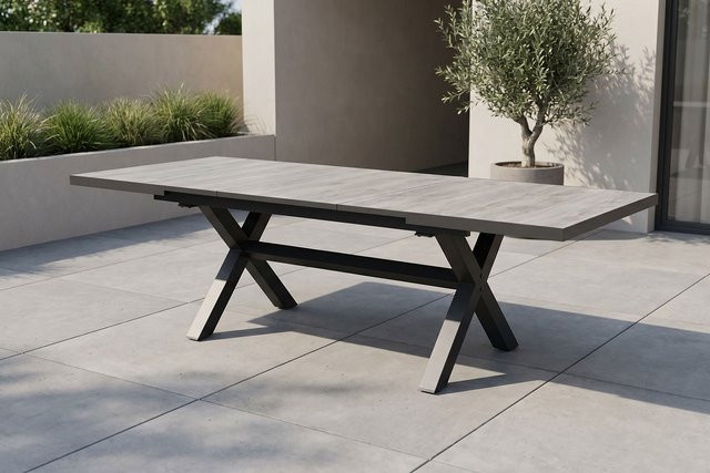 OUTFLEXX Louvra Ausziehtisch für Terrasse und Garten aus Aluminium und Keramik in Anthrazit/Holzoptik, B/T: 160 bis 210 x 101,5 cm - Bild 1
