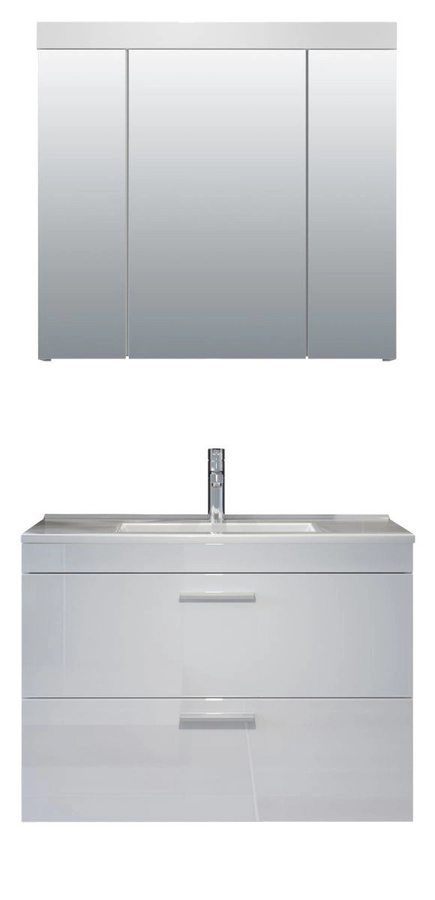 Badmöbel Set Aura von TOP.FURN in Weiß Hochglanz mit Spiegelschrank und Waschtischunterschrank, Breite: 80 cm, Höhe: 190 cm, Tiefe: 47 cm - Bild 4