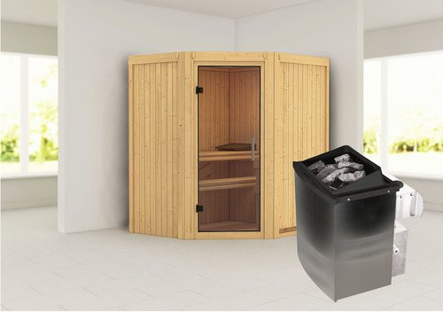 Karibu Sauna Narva in Beige mit 9 kW Saunaofen und integrierter Steuerung für 3 Personen, B/T/H: 198 x 151 x 170 cm - Bild 1
