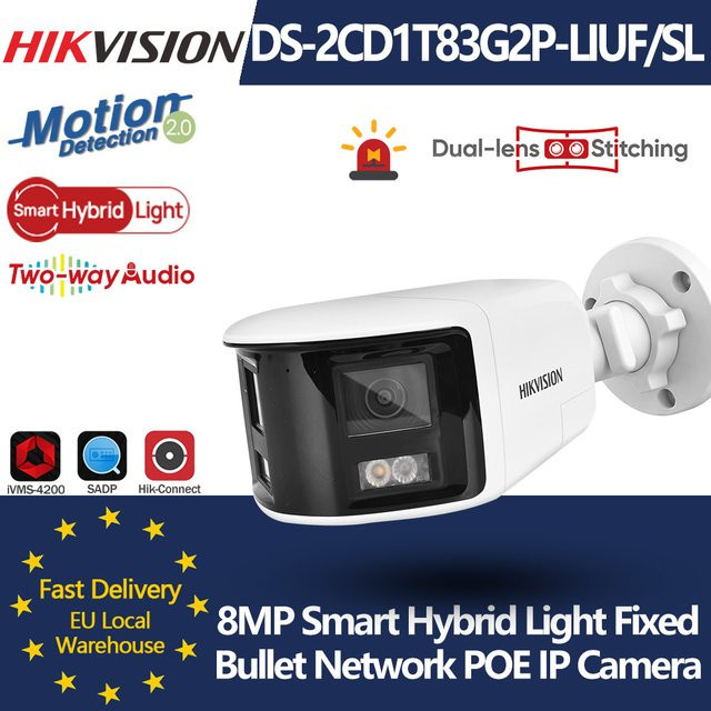 Hikvision 8MP DS-2CD1T83G2P-LIUF/SL Dual-Objektiv-Weitwinkel-Smart-Hybrid-Lichtkamera mit 2-Wege-Audio für den Außenbereich in Weiß - Bild 1