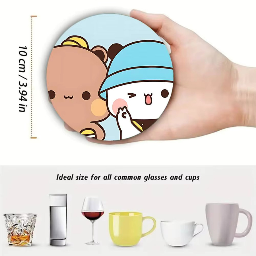 Niedliche Bubu und Dudu Cartoon-Untersetzer aus Holz, rund, Durchmesser: 10 cm, multicolour - Bild 5