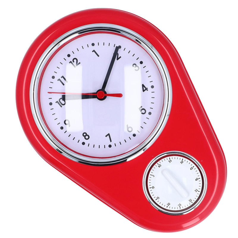 TOMTOP JMS Küchentimer-Wanduhr in Rot, Multifunktionale Analoge Quarzuhr mit geräuschlosem Betrieb, Breite: 22,5 cm, Höhe: 22,5 cm, Tiefe: 5 cm - Bild 2