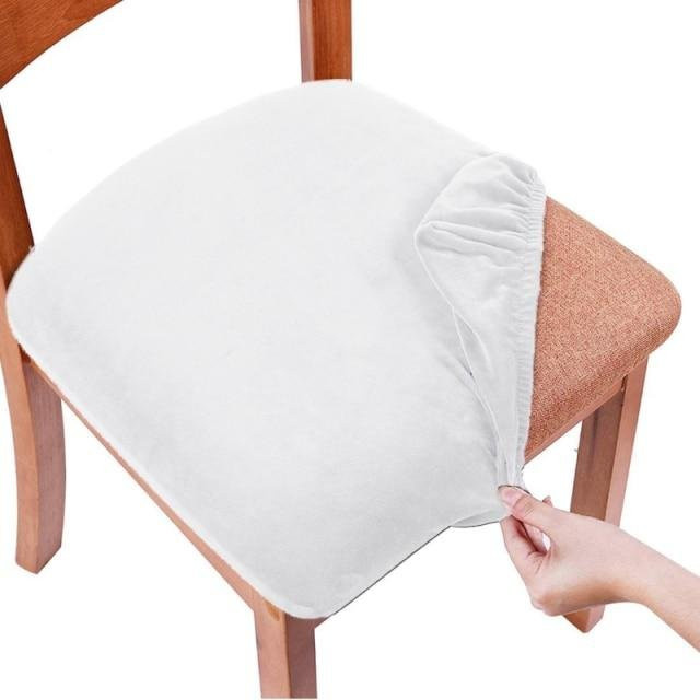 Waschbare Samt-Spandex-Sitzbezüge für Esszimmerstühle in Weiß, elastische Kissenbezüge aus Polyester und Elastan - Bild 1