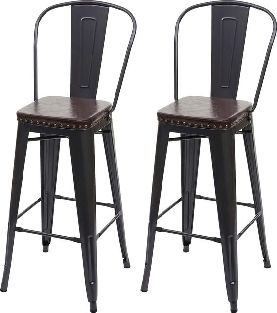2er-Set Barhocker MCW-H10c im Industrie-Design aus Metall und Kunstleder, Schwarz-Braun - Bild 1
