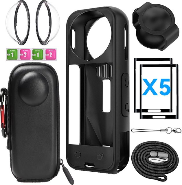 Insta360 X5 Schutzzubehör Kit in Schwarz mit Objektivschutz, Silikon-Schutzhülle, Displayschutzfolien und Kameratasche - Bild 1