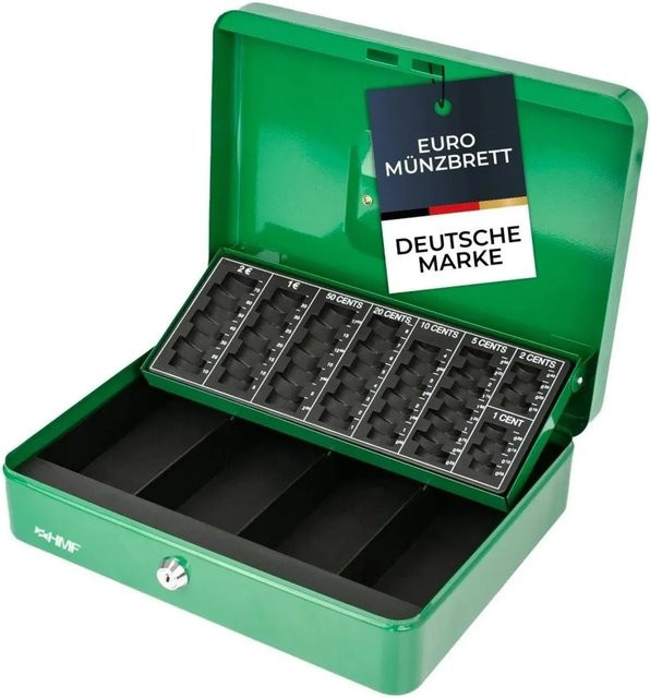 HMF Geldkassette mit Münzzählbrett in Grün, B/T/H: 30 x 24 x 8 cm - Bild 1