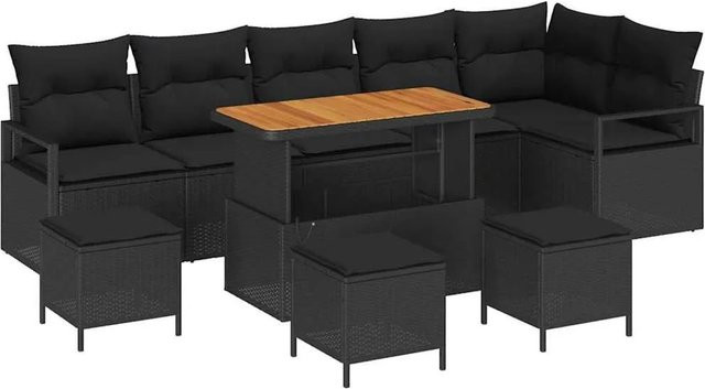 vidaXL Garten-Sofa-Set 10-teilig in Schwarz mit Kissen und integriertem Stauraum für Terrasse und Garten - Bild 1