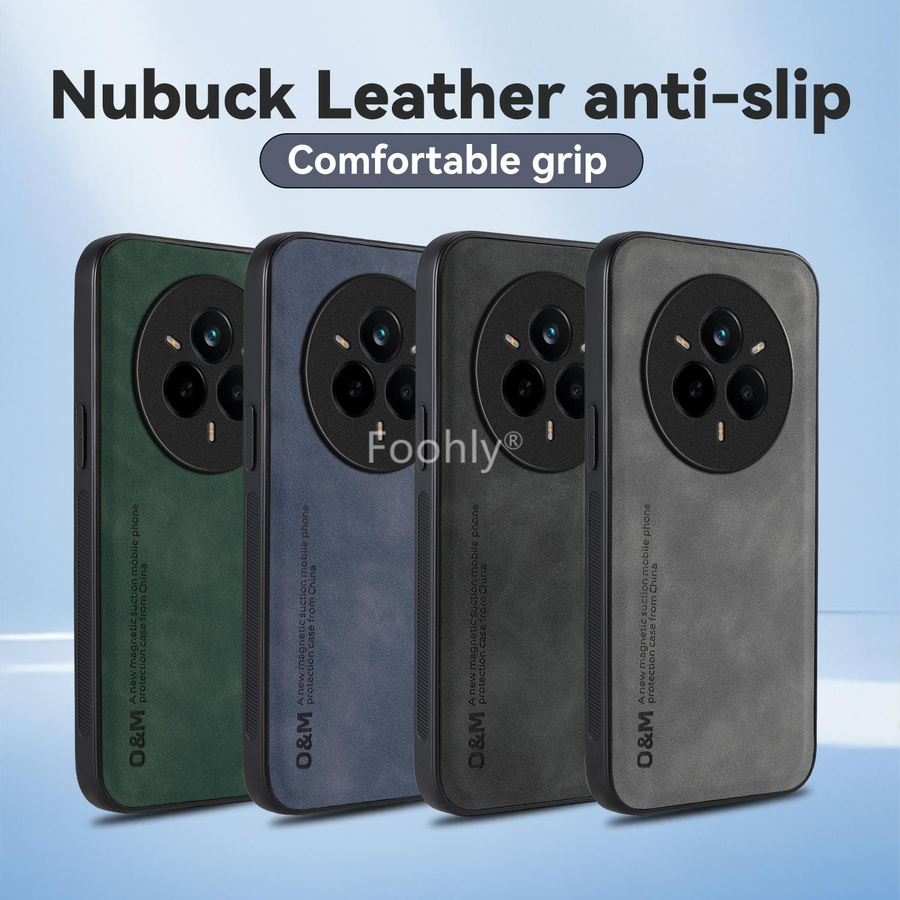 Stoßfeste magnetische Schutzhülle aus Nubuk Leder für Realme 14 Pro 5G und 14 Pro+ Plus - Bild 2