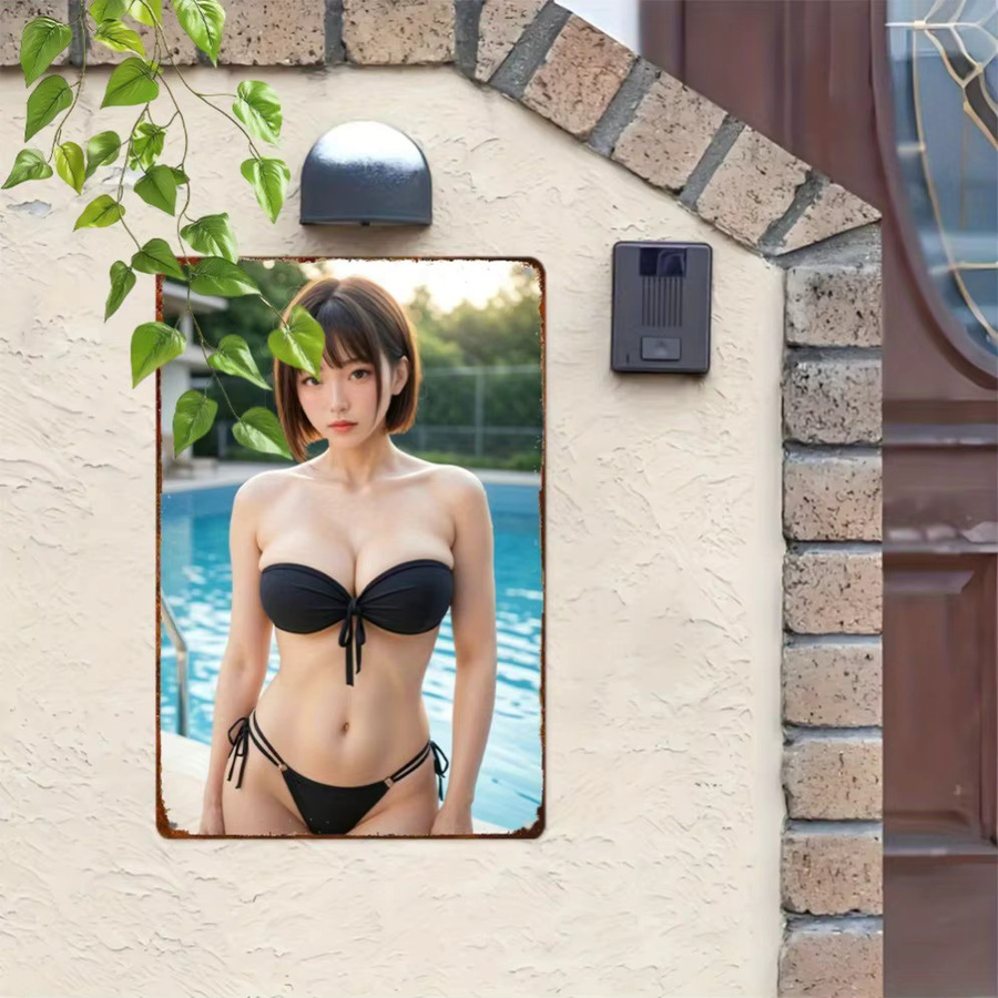 HELLOYOUNG Vintage Aluminium Wandschild Retro Bikini Dekor in Schwarz - Bild 2
