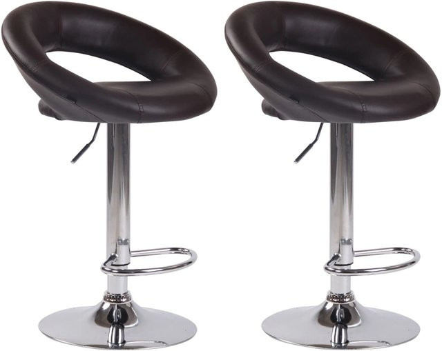 DELUKE 2er Set Barhocker MEKIM in Braun mit Kunstleder und Silber, höhenverstellbar, drehbar mit Lehne, B/T/H: 53 x 47 x 80 cm - Bild 1