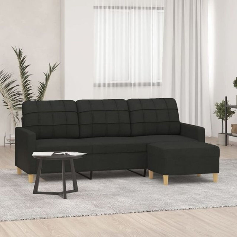 vidaxl 3-Sitzer-Sofa mit Hocker in Schwarz aus Stoff und Metall im modernen Design, Breite: 180 cm - Bild 1