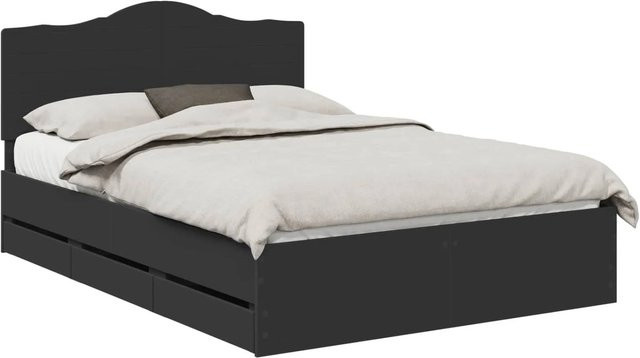 vidaXL Bettrahmen mit Schubladen in Schwarz, minimalistisches Design aus Holzwerkstoff, B/T/H: 140 x 190 x 36 cm - Bild 1