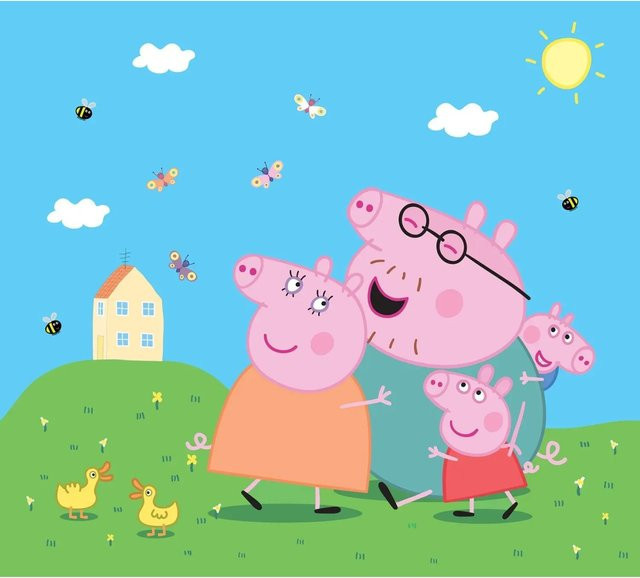 Sanders & Sanders Fototapete Peppa Wutz Vliestapete für Kinder in Grün, Blau und Rosa, B: 3 m, H: 2,7 m - Bild 1