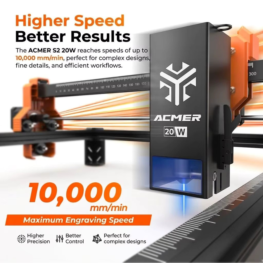 ACMER S2 20W Laser-Graviermaschine Professionelle Tragbare Schneidemaschine in Schwarz - Bild 3