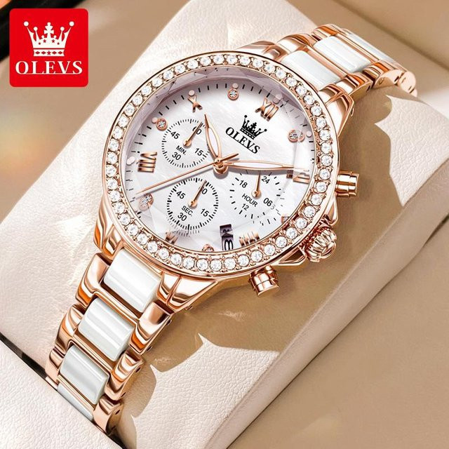 OLEVS Armbanduhr Quarz, Keramik, Diamantbesetzt, Weiß, Damen - Bild 1