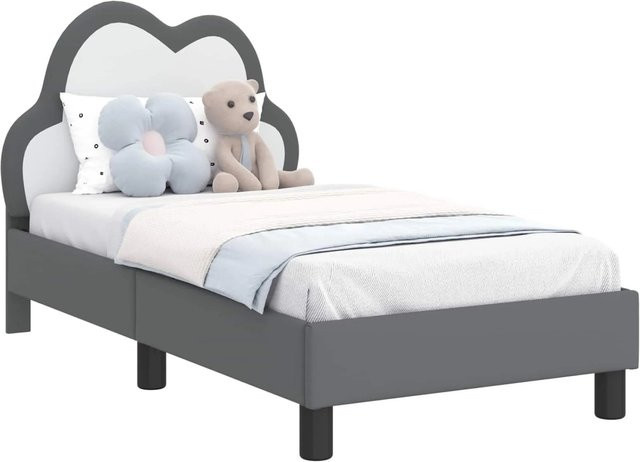 vidaXL Kinderbettgestell mit Kopfteil in Hellgrau, B/T: 70 x 140 cm, mit PU-Leder und Holzwerkstoff - Bild 1